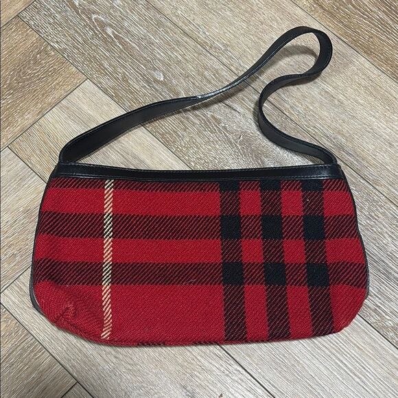 Burberry Wool Check Pattern Shoulder Bag Bed/Black - Picture 1 of 7